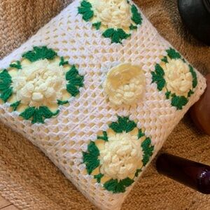 Homemade crochet pillow  ,oversized! Floral detailed! Boho ,cottage core 🥰​